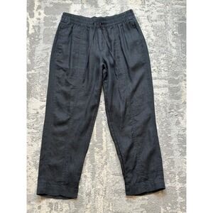 Athleta Cabo Linen Pant Black Straight Leg Drawstring Ankle Trousers M/P 851027